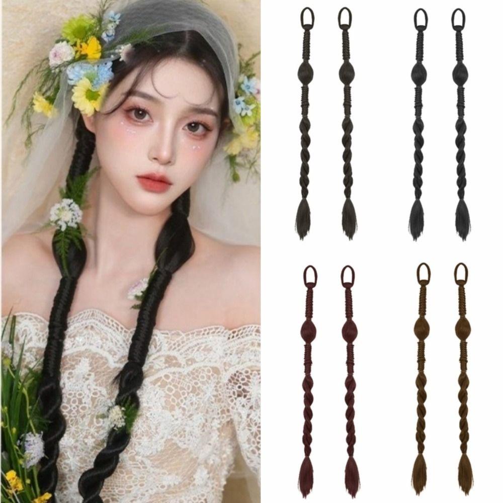 2Pcs Hair Extensions Lantern Double Braided Wig Handmade New Chinese Style Wig for Women