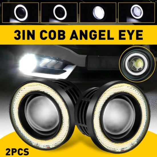

2x 3 inch Fog LED Light Round White COB Angel Eyes Halo DRL Driving Car Truck
