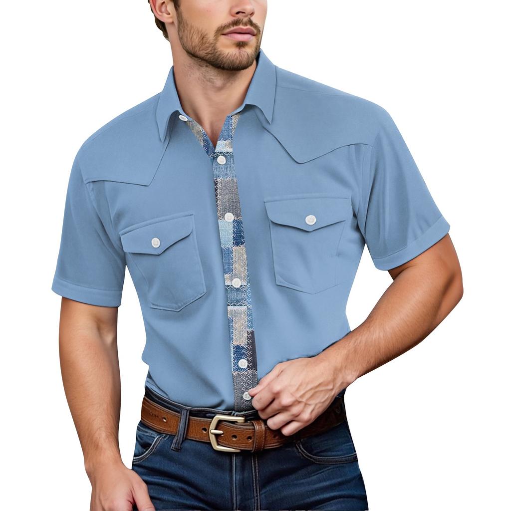 Men'S Fashionable Lapel And Shoulder Length Short Sleeved Casual Top