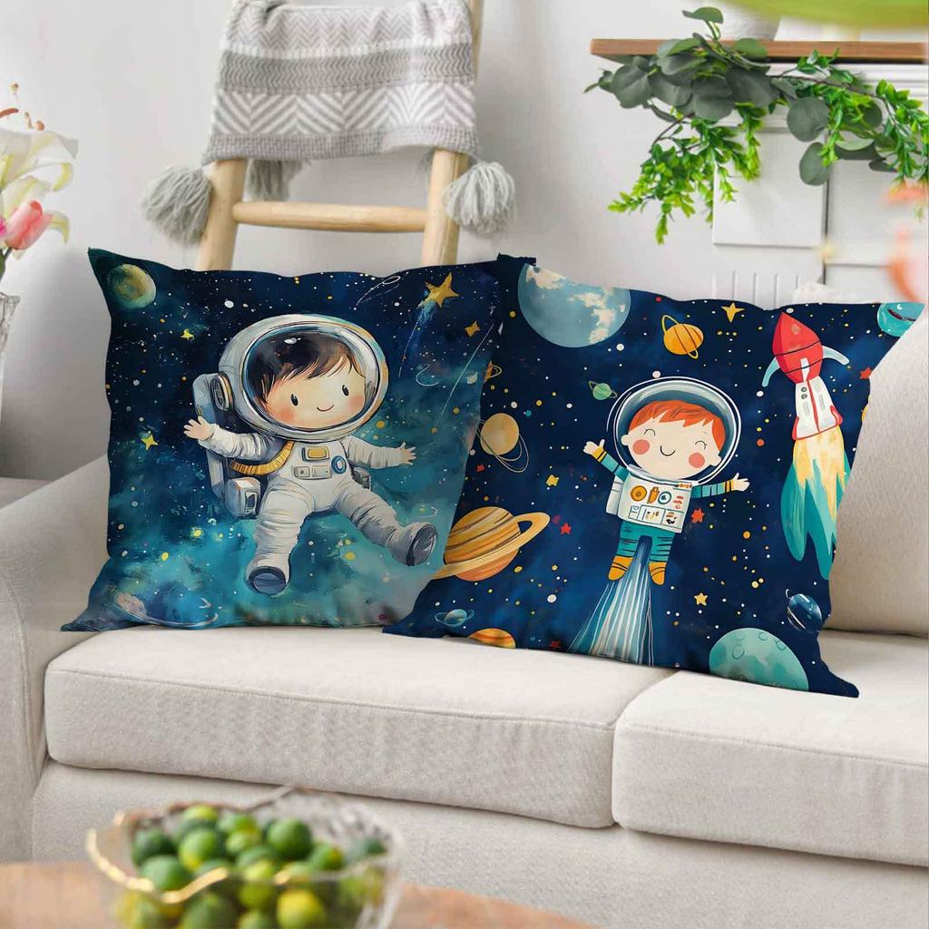 Rocket And Planet Patterns Digital Printing Pillow Cover Short Plush Suitable Living Rooms Bedrooms Sofas Throw Cushion Cover