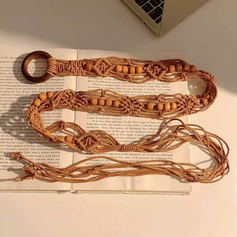 Bohemian Style Butterfly Blue Water Diamond Waist Woven Handmade Wooden Bead Belts Y2K Retro Belt Waist Chain Accessory Skirt