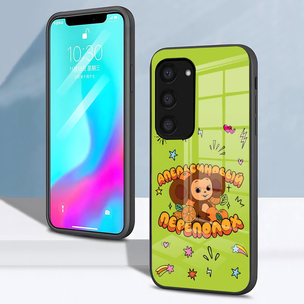 

Чехол для телефона Чебурашка для Samsung S26 S25 S24 FE S23 S22 S21 Plus S20 Ultra Note20Ultra Черный Стеклянный Чехол Galaxy S21 Ultra 5G