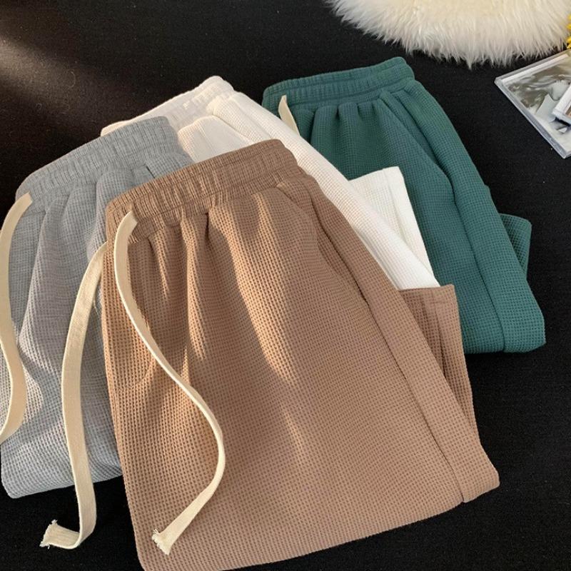 Summer Sports Shorts Women's High Waist Drawstring Loose Casual Straight Wide Leg Five-point Pants