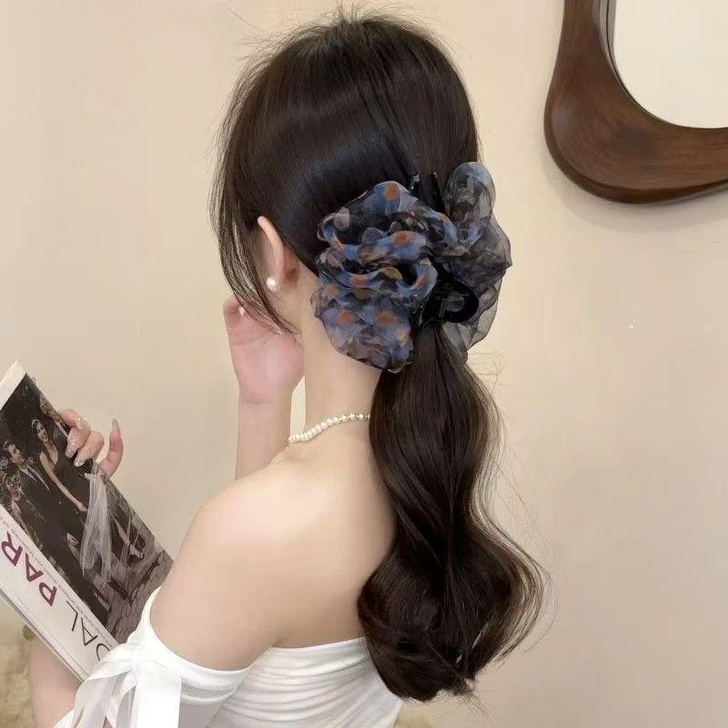 Large Summer Lace Edge Bow Claw Clip Hair Accessory for Women - Multi-Layer Feather Design
