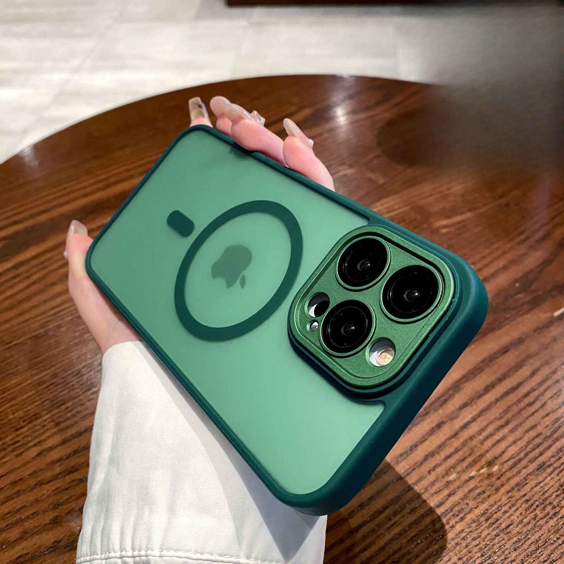 

Подходит для iPhone16 Чехол для мобильного телефона Магнитный скраб для кожи Ощущение 13 Apple 15 Promax Защитный чехол 14 Полный пакет iPhone11Pro зелёный