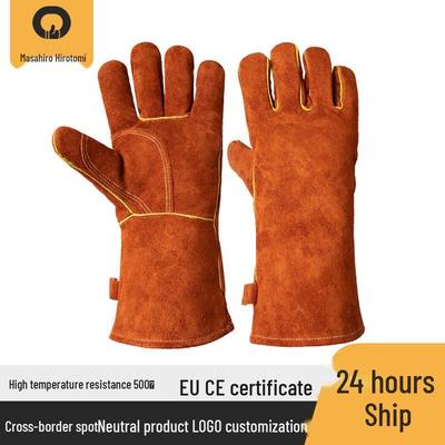 Guanti da BBQ in Pelle di Mucca Resistenti al Calore ad Alta Temperatura con Rivestimento Interno in Foglio di Alluminio Ignifugo, Protegge dal Calore fino a 500℃.