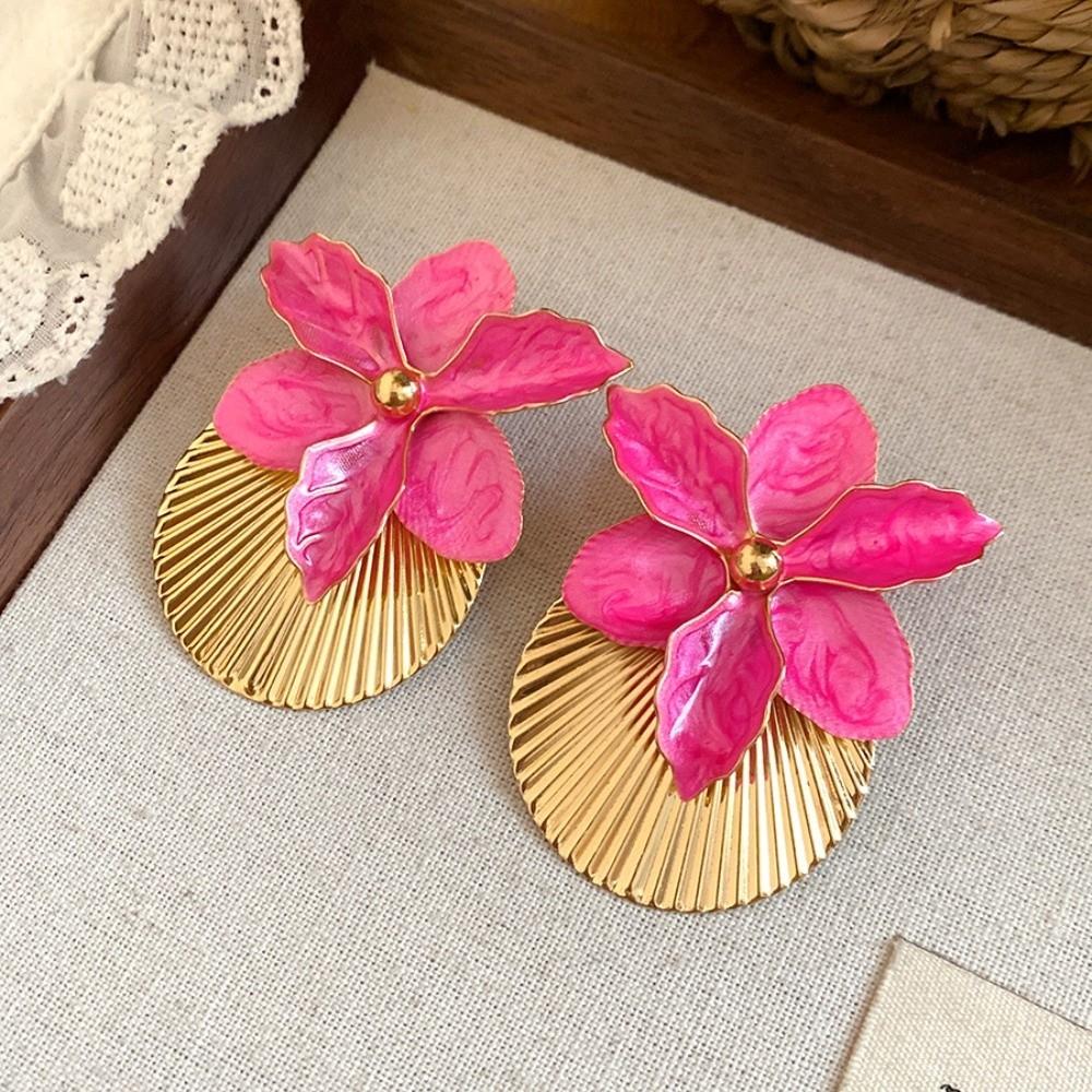 Oil Drip Orchid Flower Shell Earrings Butterfly Orchid Ear Pendant Floral Ear Studs Daily