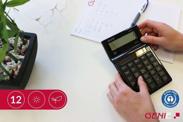 Calculatrice de bureau - Genie - 11763 - Énergie solaire - Écran incliné 12 caractères - Écologique