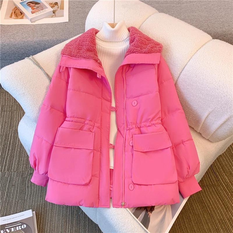 Lamb Fur One-piece Coat for Women's New Winter Drawstrings To Tighten Waist and Thicken