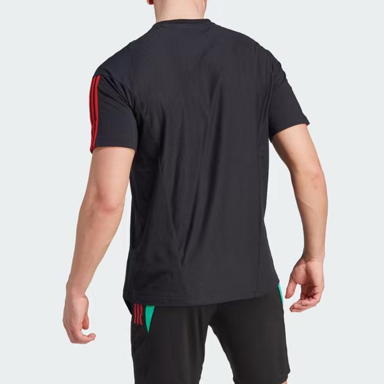 Adidas Manchester United Tiro 23 Training T-Shirt Color Block Logo Design Breathable Sports Short Sleeve Football Shirt Men Tops Black IA8489