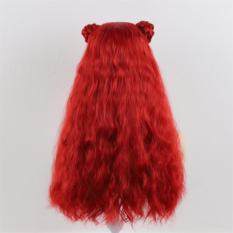 Synthetic Long Wavy Wigs Red Curly Wig Cosplay for Halloween Costume Fluffy Loose Wig with Braided Buns
