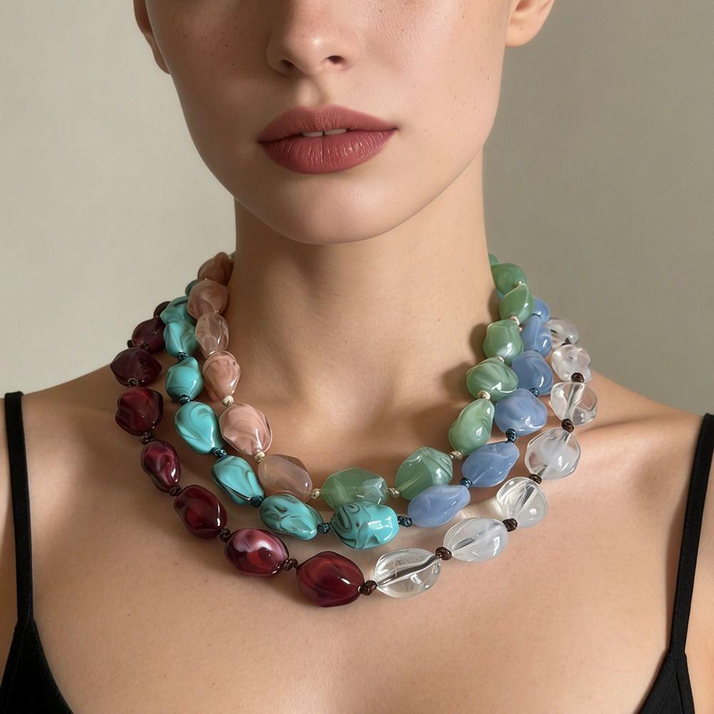 Multi-color Short Necklace Simple Choker Fashionable Exaggerated Beaded Necklace  for Women Girls