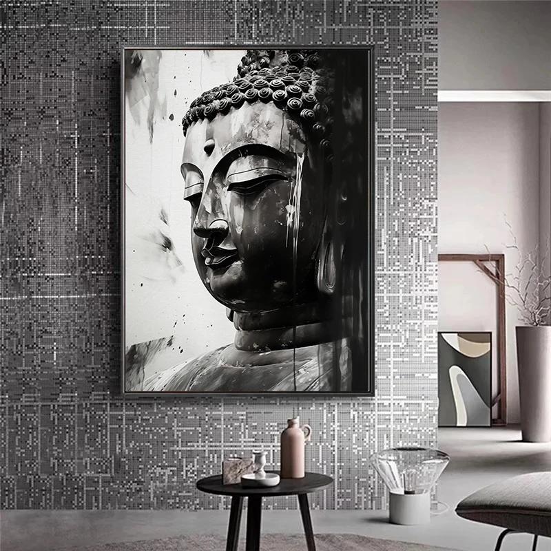 Abstract Meditating Buddha Statue Sitting Lotus Religious Poster Canvas Painting Wall Art Picture Modern Room Home Decor Cuadros