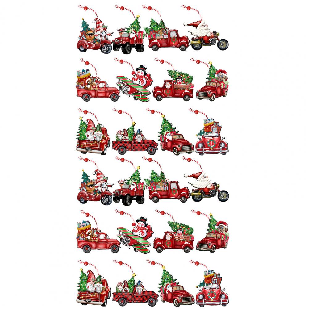 24 Pcs Christmas Tree Pendant Wooden Cartoon Hanging Ornaments Santa Snowman Dwarf Ornaments for Christmas Tree Home Party