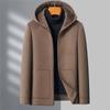 Men's Wool Overcoat with Detachable Down Liner and Hoodie - Double-Faced for Autumn and Winter Warmth