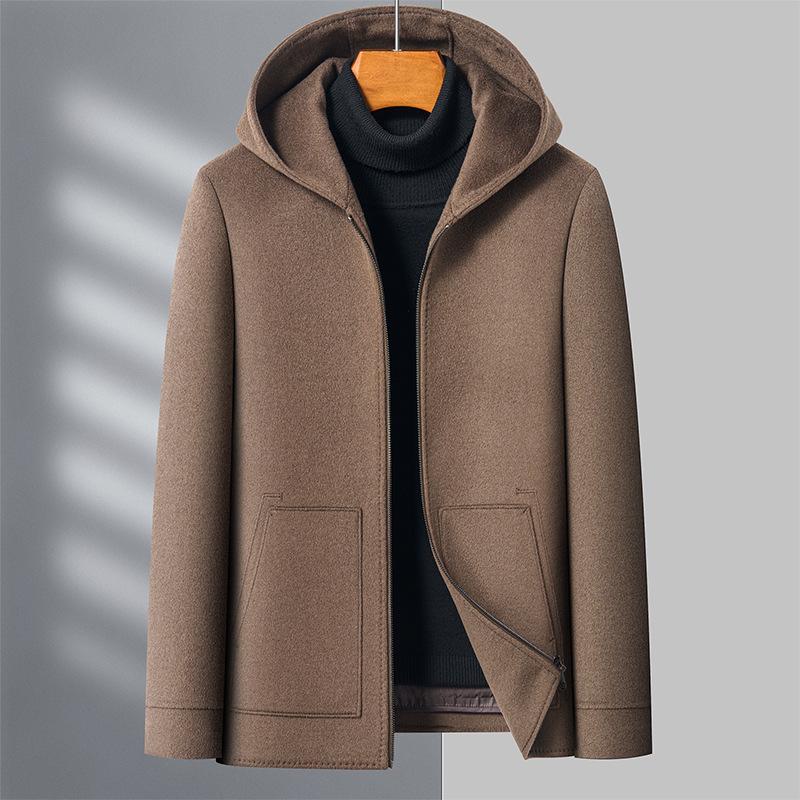 Men's Wool Overcoat with Detachable Down Liner and Hoodie - Double-Faced for Autumn and Winter Warmth