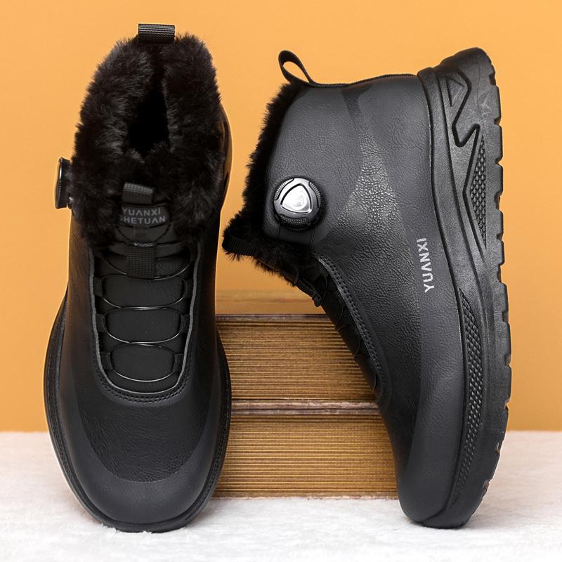 

New Winter Boots for Men Waterproof PU Leather Warm Snow Ankle Boots Outdoor Warm plush Non-slip High-top Work Casual Shoes 42 чёрный