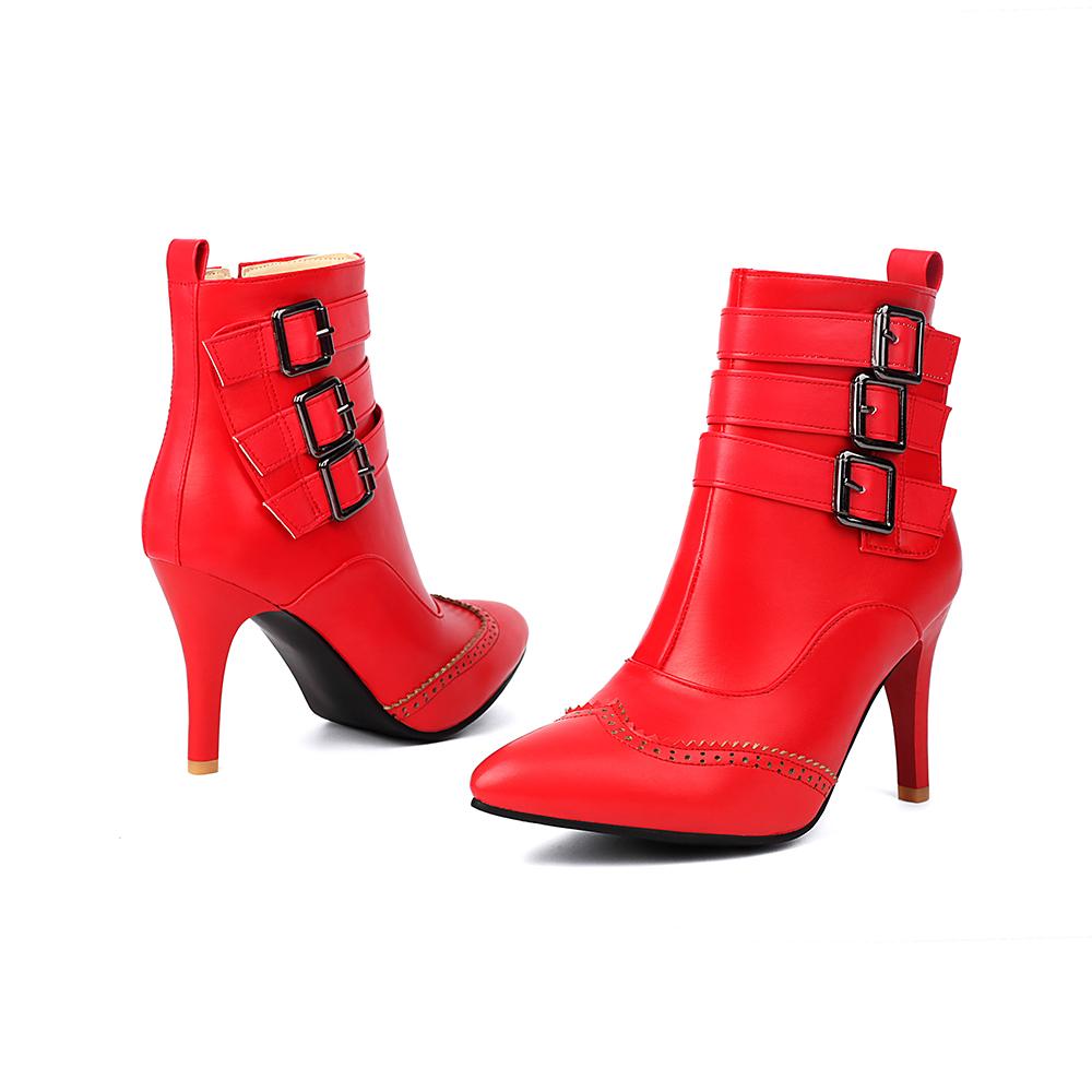 Red Black Women Ankle Boots High Stiletto Heel Big Size 46