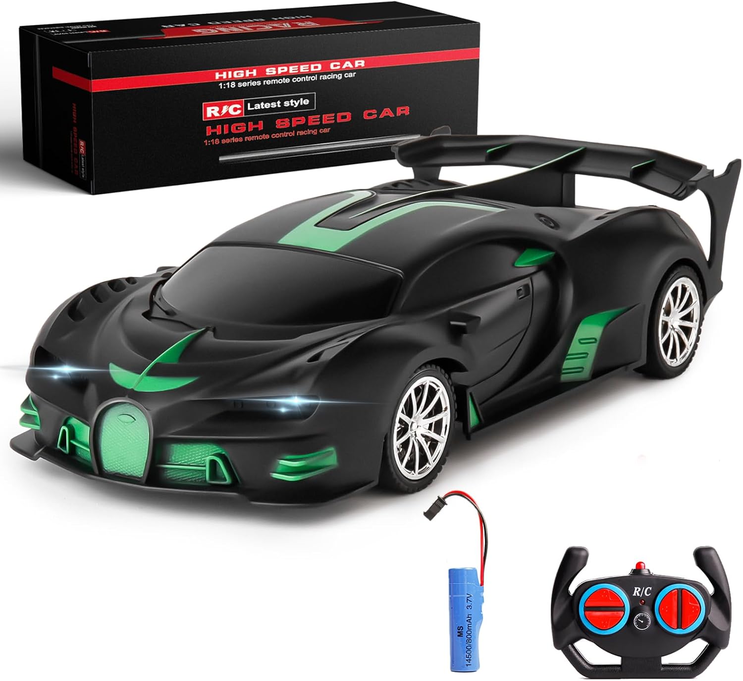 

Машинка с дистанционным управлением 2,4 ГГц, перезаряжаемая, высокоскоростная, 1/18, радиоуправляемые машинки, игрушки, гонки, хобби, с фарами, рождественские подарки на день рождения для детей зелёный/чёрный