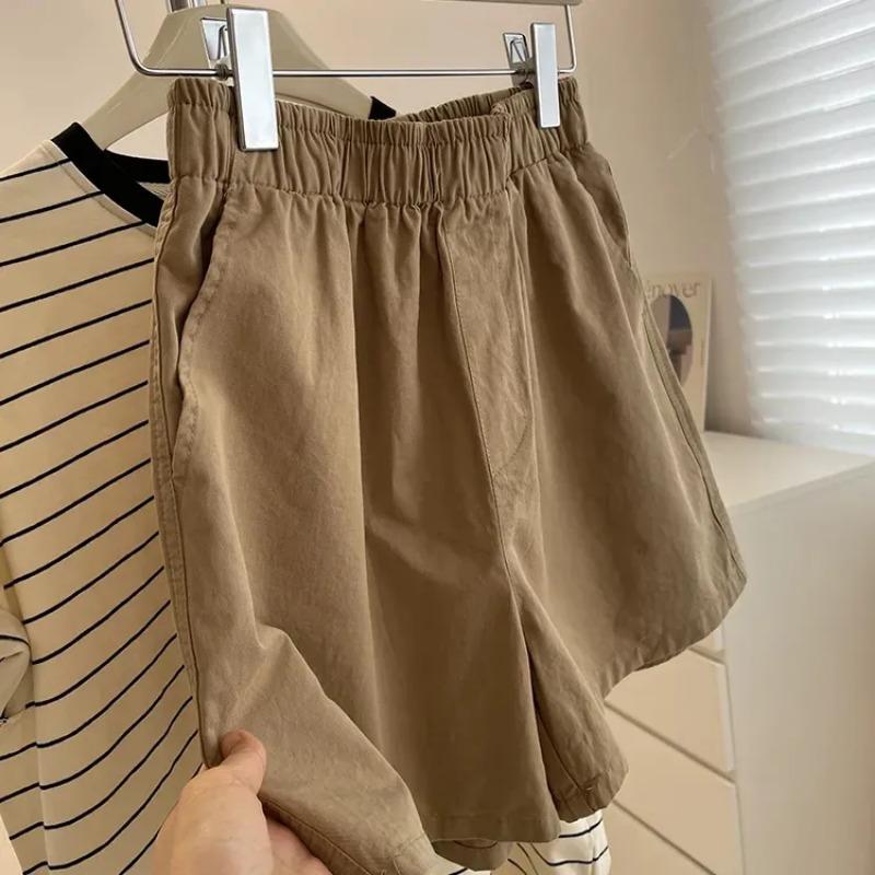 Women's Elastic High Waist Casual Shorts Multi-Color Cotton Blend Wide Leg Summer Shorts with Pockets