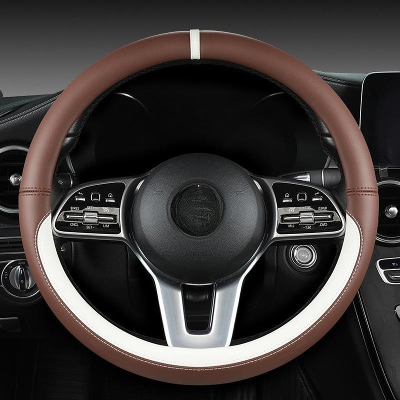 All-napa leather steering wheel cover, all-season breathable car treatment protection case