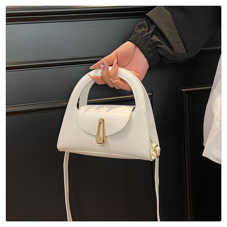 Chic Solid Color Faux Leather Shoulder Bag, Women's Semi Circle Handbag with Snap Lock, Trendy Commute Crossbody Purse CLE
