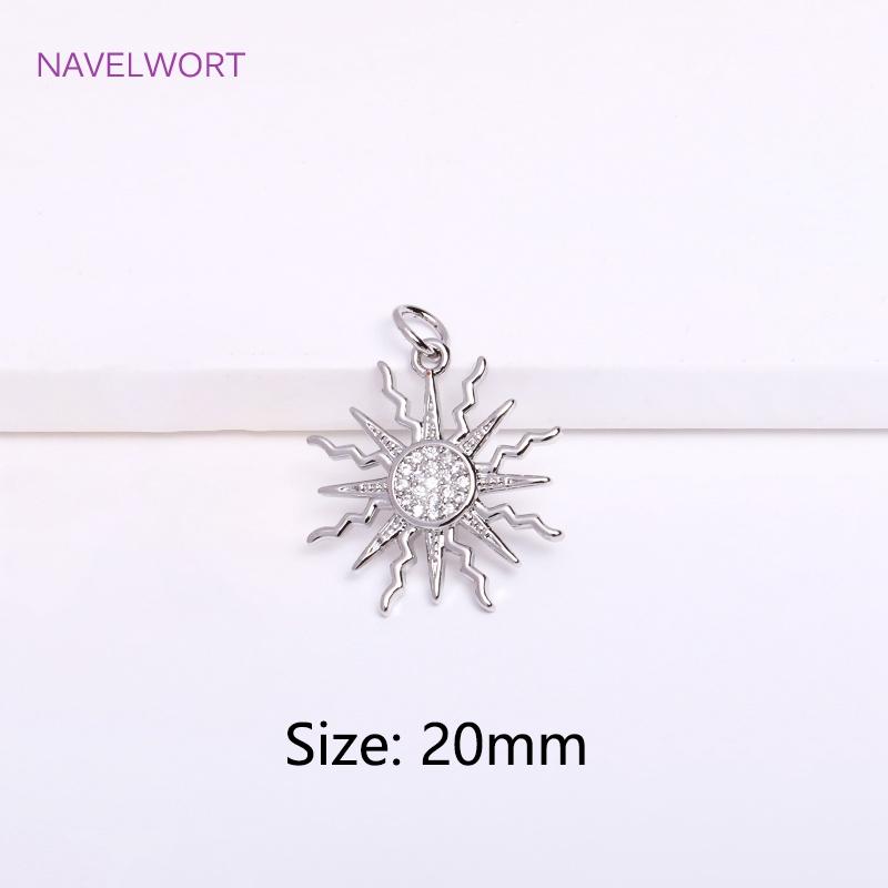18K Gold Plated Brass Charm,Round Sun Charm For Necklace Making Findings,Inlaid Zircon Sun Pendant,Jewelry Charm,DIY Accessories