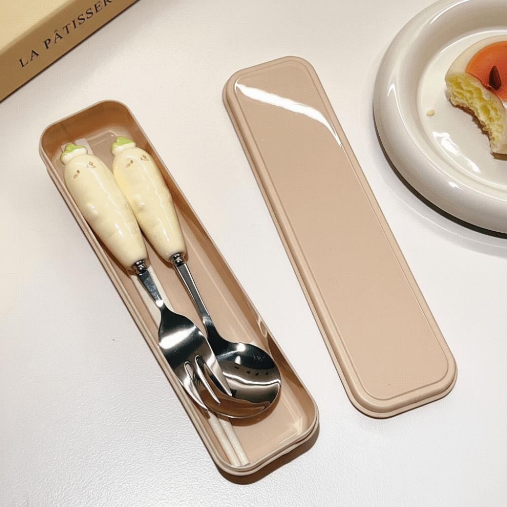 

Ceramic Handle Kids Tableware Cartoon Portable Tableware Cute Carrot Spoon Fork Outdoor бежевый