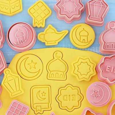 Eid Mubarak Cookie Cutters Star Moon Biscuit Stamp Embossing Mold Islamic Lantern Mosque Ramadan Fondant Baking Tools Cake Decor