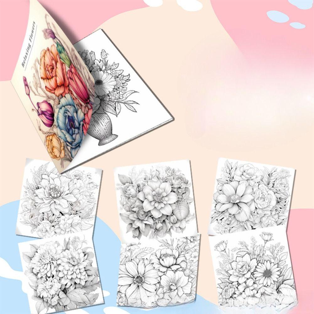 SŁODKI & PROSTY Ręcznie Rysowany Książka 20 Arkuszy Książka do Malowania Graffiti Kolorowanka Kwiaty Dorośli