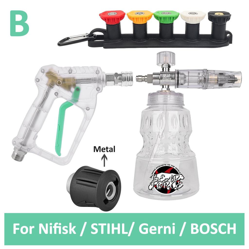 BEAR FORCE Transparent Pressure Washer Gun Kit for Car Cleaning with 1/4” Quick Plug Foam Cannon 1L & 5 Tips & Hose Connector