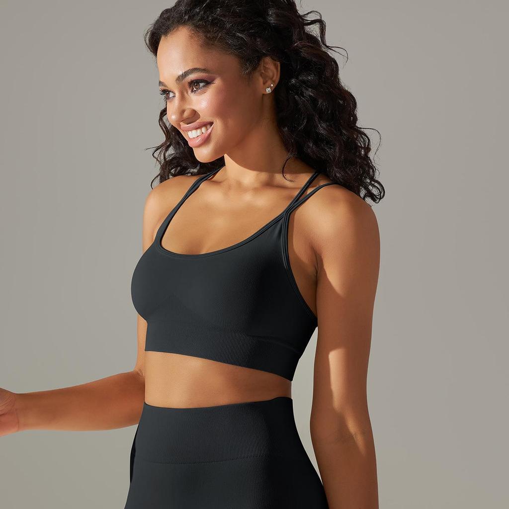 Seamless Knitted Breathable Yoga Clothing Cross Back Sports Bra Running Tight Fitness Clothing For Women