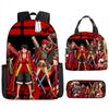 One Piece Luffy Rucksack 3-teiliges Set Schüler Schultasche Anime Rucksack Brotdose Klassisch Große Kapazität Wasserdicht