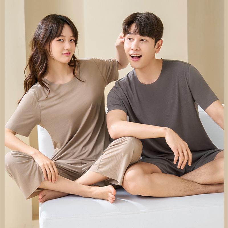 Ice Silk Couples Summer Pajama Set - Quick-Dry Women's and Men's Short Sleeve and Shorts Homewear
