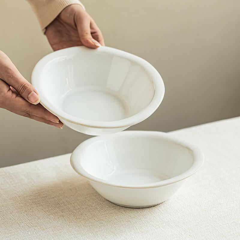 Solid Color High-End Ceramic Straw Hat Bowl Household Special-Shaped Edge Fruit Salad Bowl Tableware Bowl Restaurant Dessert Bowl