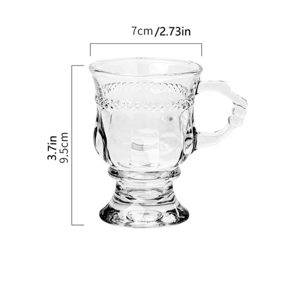 INS Vintage Embossed Glass Cup Good-looking Girly Heart Water Cups High-Legged Latte Coffee Mug with Handle Afternoon Tea Shot