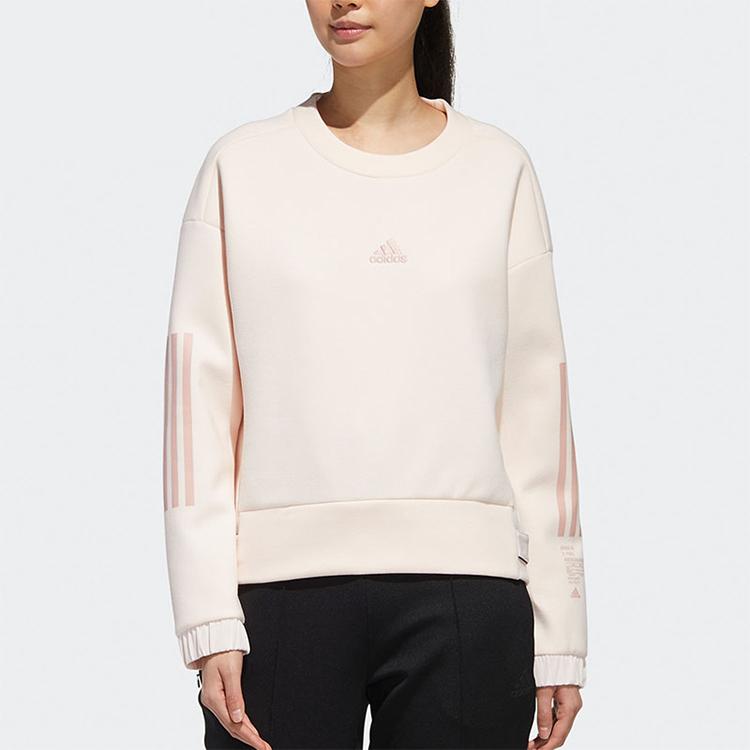 Adidas Style Soft Sweatshirt With Logo Print, Cropped Casual Sport Women Sweatshirt Pink GM1460