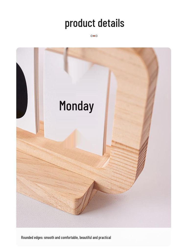 Retro Wooden Flip Page Desk Calendar Ornament for Bedroom or Living Room