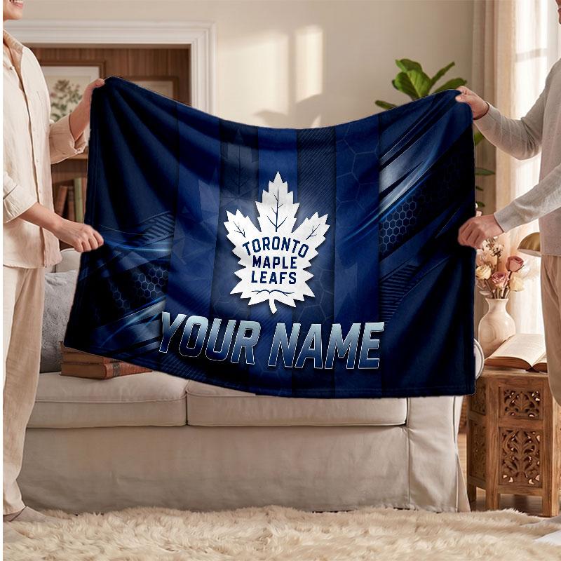 Toronto Maple Leafs Flannel Blanket, Custom Name Text Personalized Soft Throw Blanket Home Decor Gift