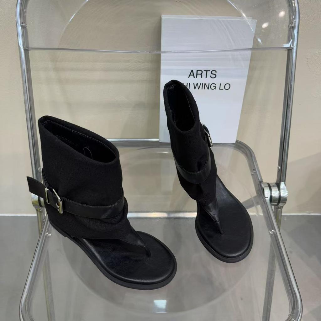 Popular! Summer new toe belt buckle flat bottom inner height increase high top cool boots rear zipper fashion sandals women's models
