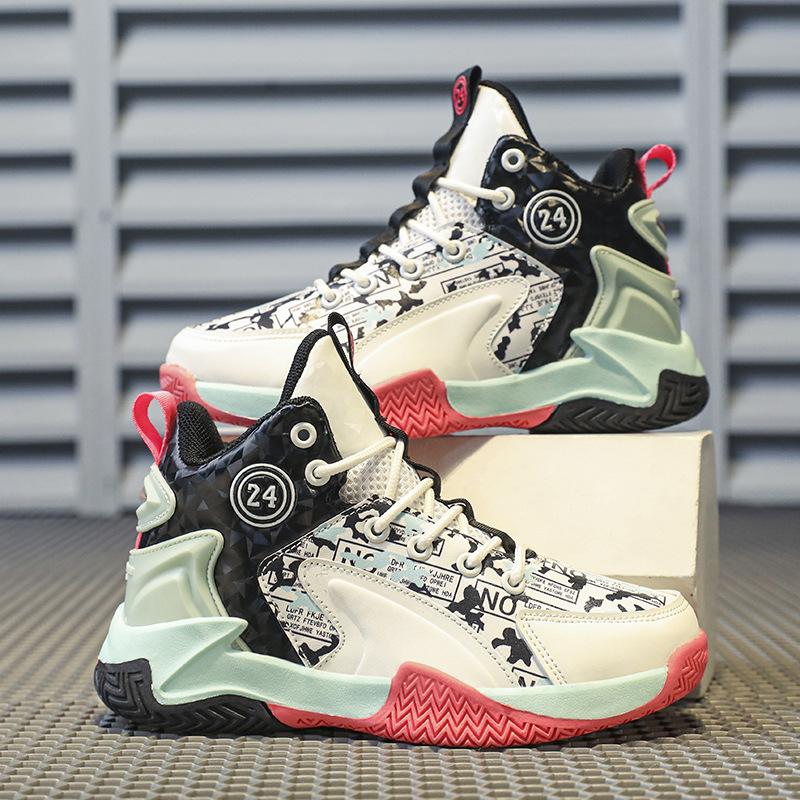 Trendy Boys Sports Shoes Children's Shoes Leather Fashion Basketball Shoes Middle and Older Children's New Popular Children's Basketball Shoes