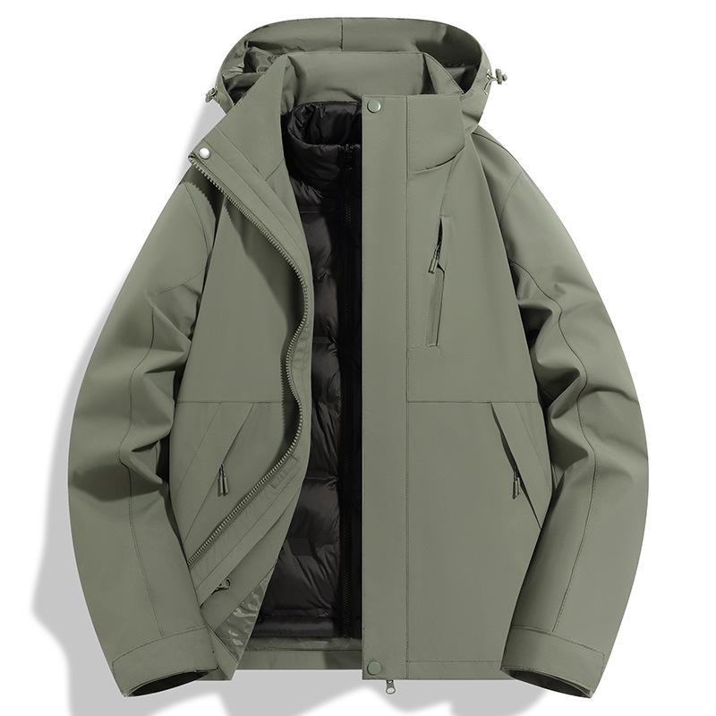 Men's Autumn/Winter Windproof 3-in-1 Down Jacket - Warm, Velvet-Lined Sports Coat