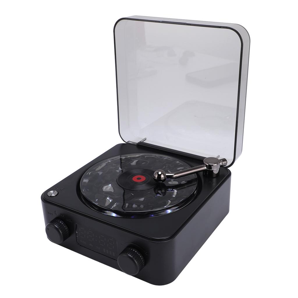 Stereo-Lautsprecher mit Wasserwellenlicht und Zeitanzeige Retro Plattenspieler BT-Lautsprecher für Schlafzimmer