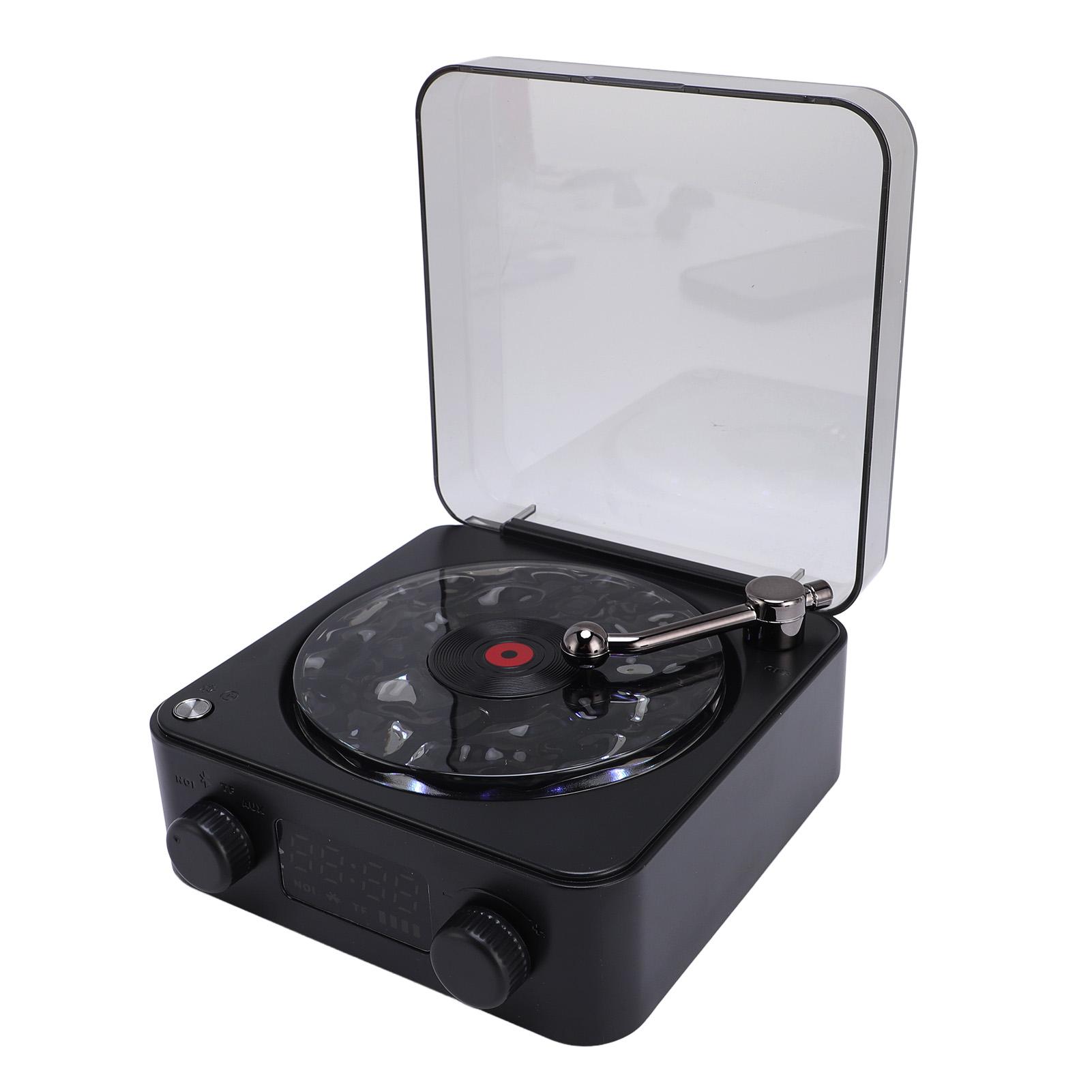 

Стереодинамик с подсветкой и отображением времени, ретро-проигрыватель пластинок, BT-динамик для спальни чёрный