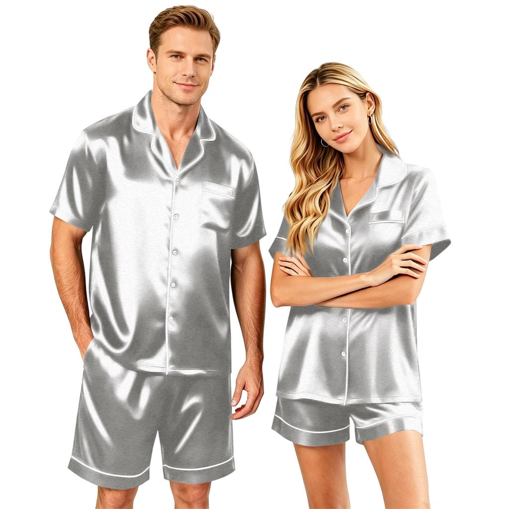 Couple Matching Pajama Set Short Sleeve Button Down Shirt And Shorts Sleepwear Soft Casual Loungewear S To XXXXL