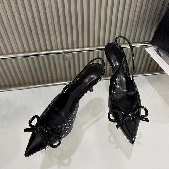 Red patent leather pointed high heels 2025 spring new bow-decorated high heels empty bag head women's shoes after the word