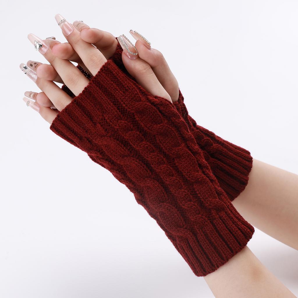 Autumn and Winter Knitted Fingerless Sleeves Short Gloves with Linen Patterns Men's and Women's Woolen Warm and Cold Proof Wrist Guards