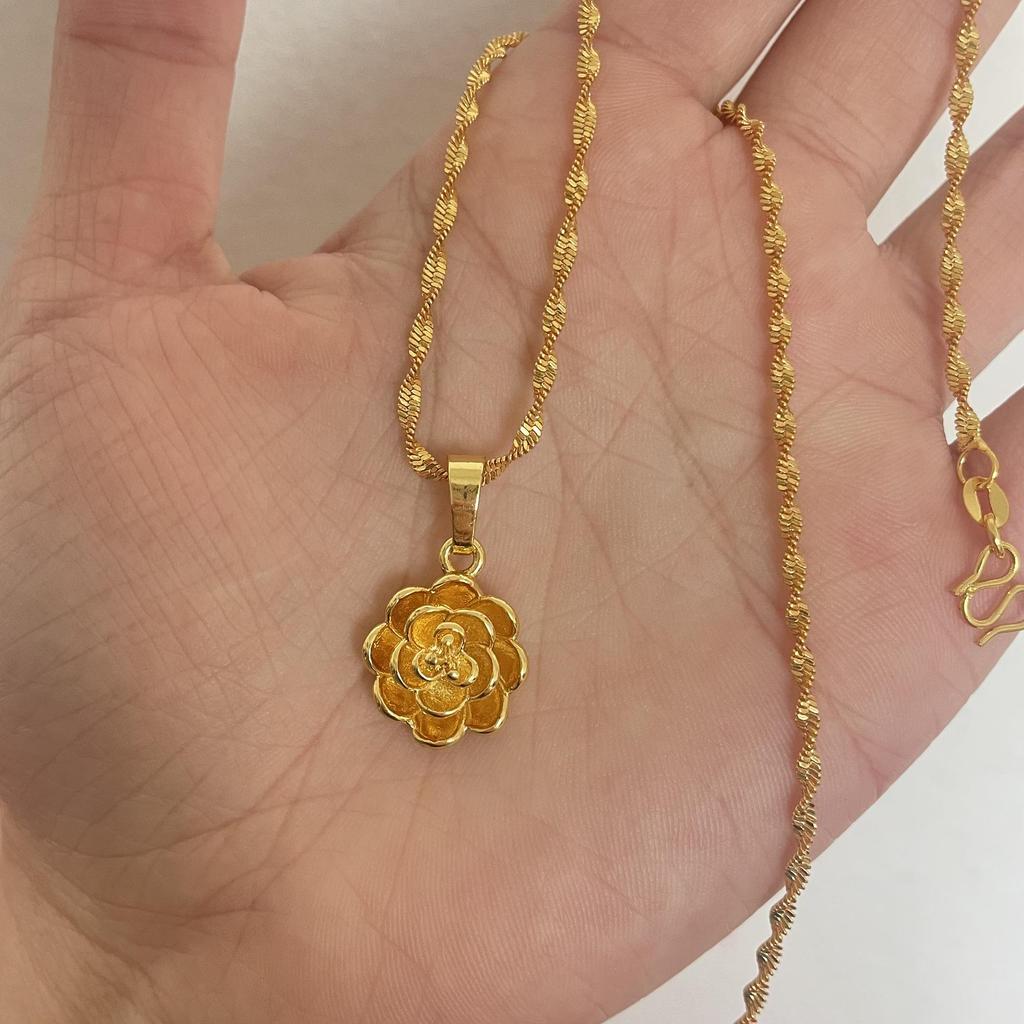 "Gold Heart & Water Drop Rose Necklace Pendant"