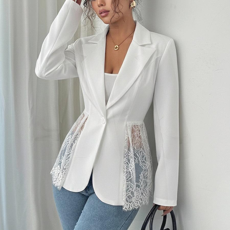 Fall Winter New Patchwork Lace Waist Slim A-Line Women's Blazer Jacket