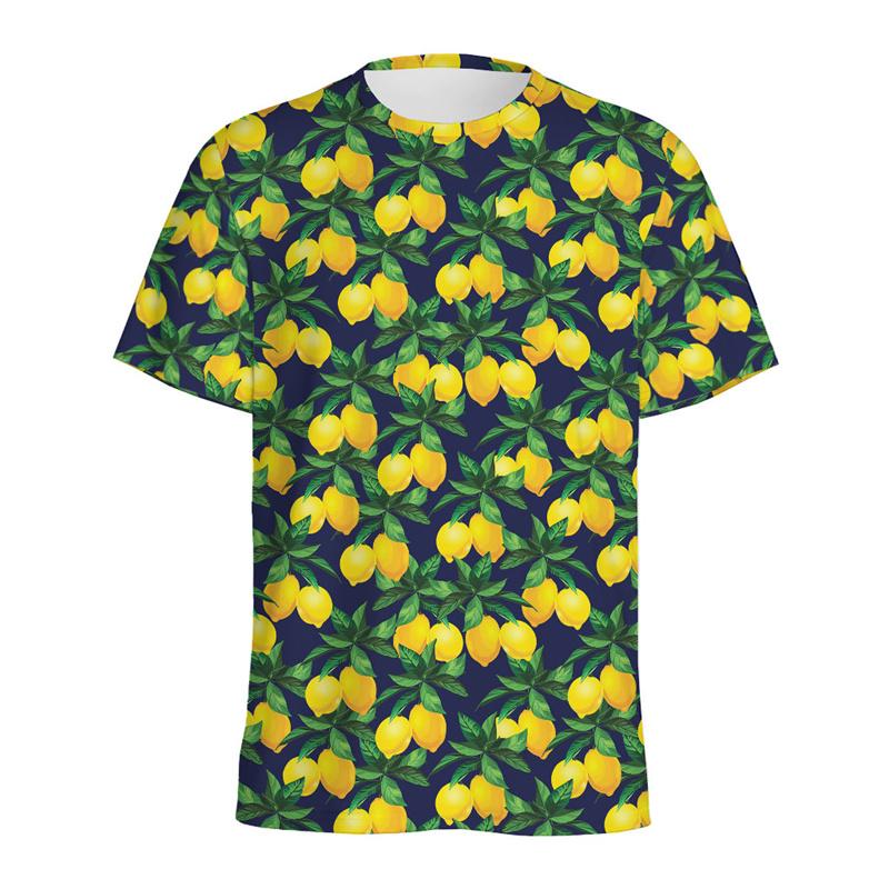 Summer Round Neck Fruit Lemon Pattern 3D Print Top Fashionable Casual Short Sleeved Men's and  Women's Unisex T-shirts